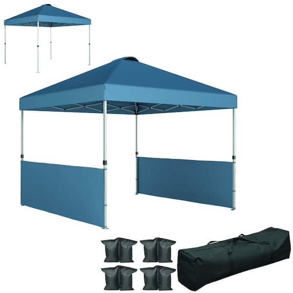 10 ft. x 10 ft. Blue Outdoor Party Tent Pop Up Canopy Tent with 2 Half Sidewalls, Sun Shelter with Wheeled Carry Bag