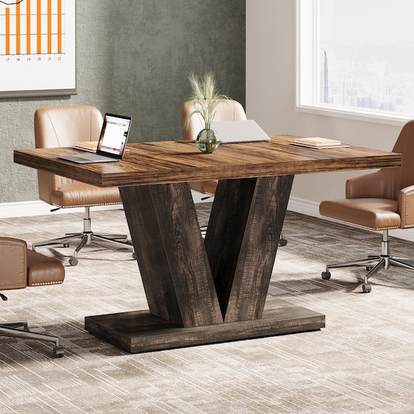 BYBLIGHT 47.24 in. W Rectangular Black and Brown Wood Conference Table for 4-People, Meeting Table Desk for Office