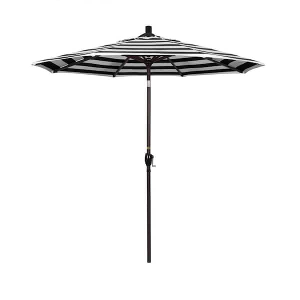 California Umbrella 7.5 ft. Bronze Aluminum Market Push Button Tilt Crank Lift Patio Umbrella in Cabana Classic Sunbrella