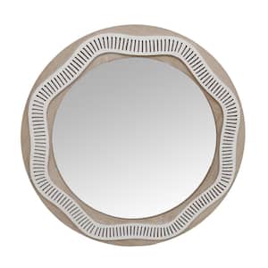 25.5 in. W x 25.5 in. H Round Framed Wood Brown and White Wall Mirror