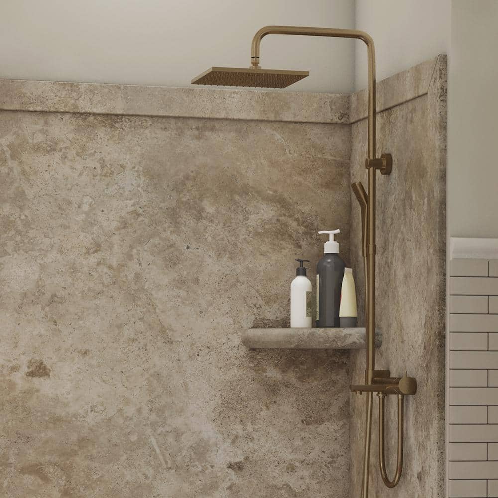 Mocha Travertine 80" High 3-Panel Alcove Shower Surround
