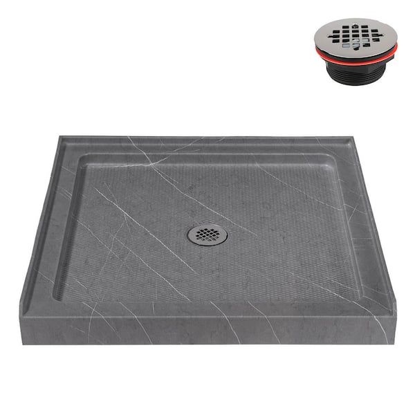36 in. x 36 in. Alcove Acrylic Shower Pan Base in Matte Grey with Center Drain, Drain Included