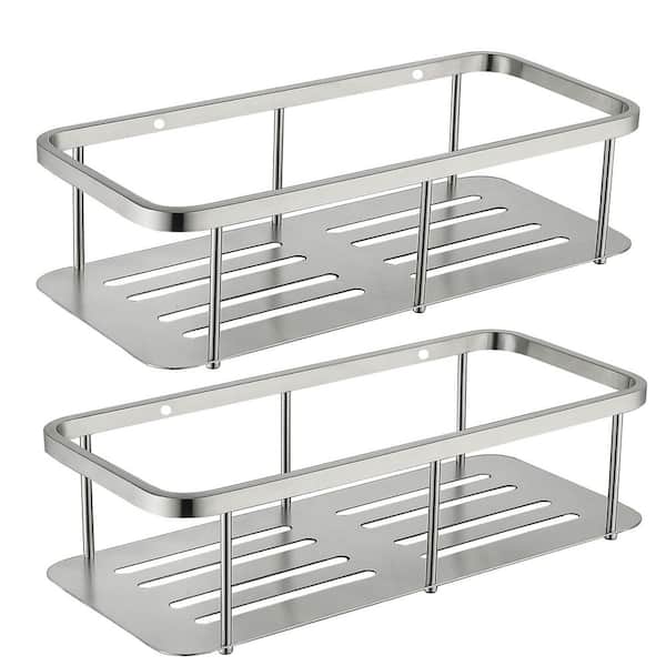 2 Pack Stainless Steel Wall Mounted Rectangle Shower Caddy Storage Shelf Shower Basket in Brushed Nickel