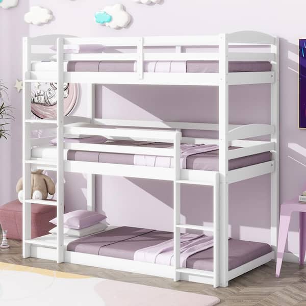 Harper & Bright Designs White Twin Size Triple Wood Bunk Bed