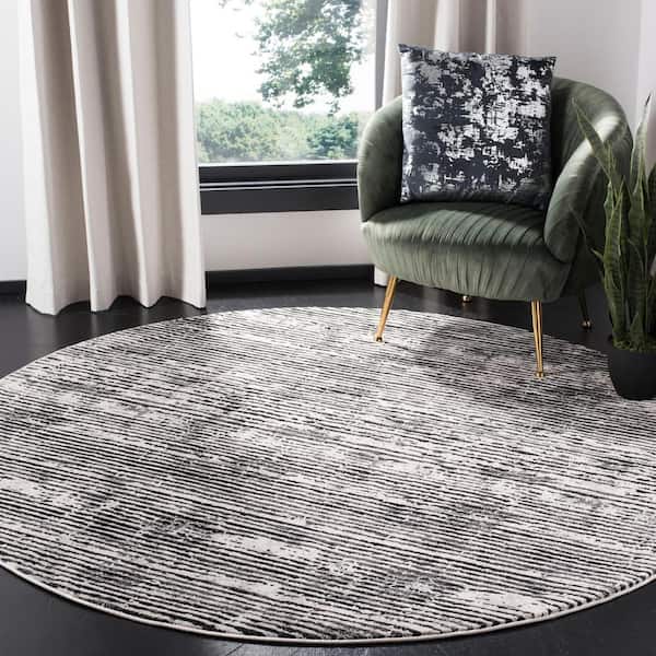 Lurex Black/Gray 7 ft. x 7 ft. Round Striped Area Rug
