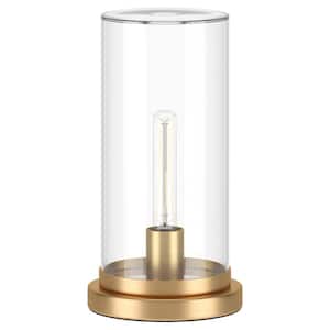 Perabo 13.25 in. Brushed Brass Finish Uplight Mini Lamp with Glass Shade