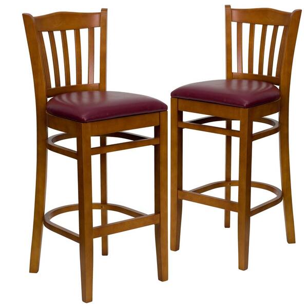 Carnegy Avenue 31 In Burgundy Vinyl Seatcherry Wood Frame Bar Stool 2 Pack Cga Xu 17683 Bu 