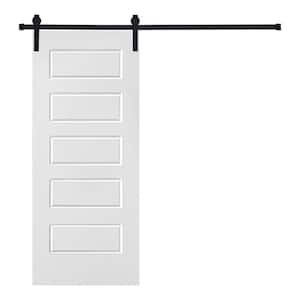 Modern 5-Panel Designed 80 in. x 24 in. MDF Panel White Painted Sliding Barn Door with Hardware Kit