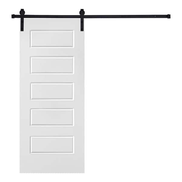 AIOPOP HOME Modern 5-Panel Designed 80 in. x 32 in. MDF Panel White Painted Sliding Barn Door with Hardware Kit