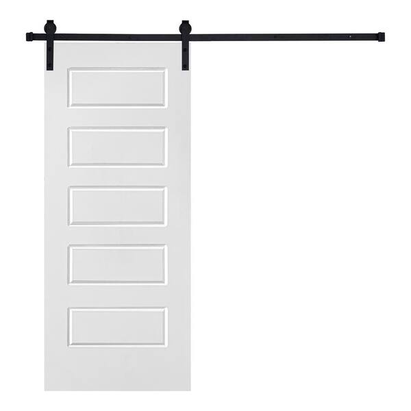 AIOPOP HOME Modern 5-Panel Designed 84 in. x 30 in. MDF Panel White Painted Sliding Barn Door with Hardware Kit