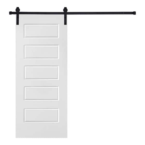 AIOPOP HOME Modern 5-Panel Designed 84 in. x 30 in. MDF Panel White Painted Sliding Barn Door with Hardware Kit