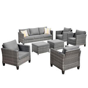 Positano Gray 7-Piece Wicker Patio Conversation Set with Dark Gray Cushions