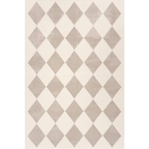 Erielle Diamond Washable Area Cream/Grey 7 ft. x 9 ft. Indoor Area Rug