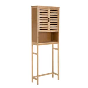 24.5 in. W x 9 in. D x 67 in. H Brown Bamboo Bathroom Over-the-Toilet Cabinet with Adjustable Shelf and Louvered Doors