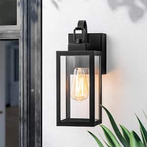 Ableton 1-Light Mid-Century Modern Industrial Farmhouse Black Waterproof Outdoor Wall Lantern Scone with Glass Shade