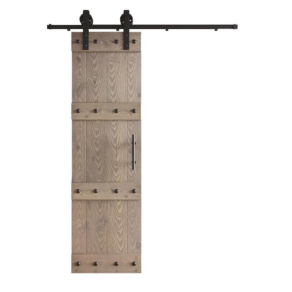 COAST SEQUOIA INC 24 in. x 84 in. Castle Series Embossing Light Gray Knotty Wood Sliding Door With Hardware Kit