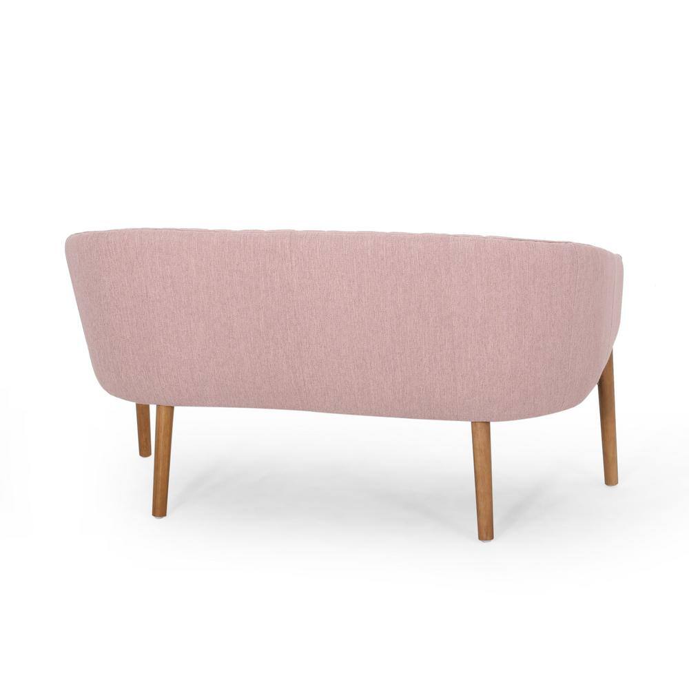Mid-Century Tufted Fabric Loveseat with Curved Backrest, Brown
