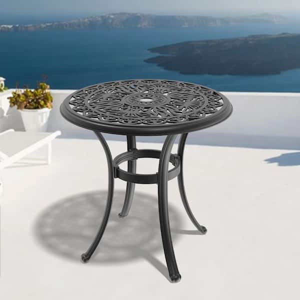 Unbranded 26.77 in. Cast Aluminum Round Outdoor Patio Dining Table Bistro Table Garden Table With Umbrella Hole