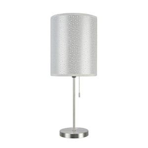 19-1/2 in. Satin Nickel Candlestick Table Lamp with Hardback Drum Lamp Shade in Silver