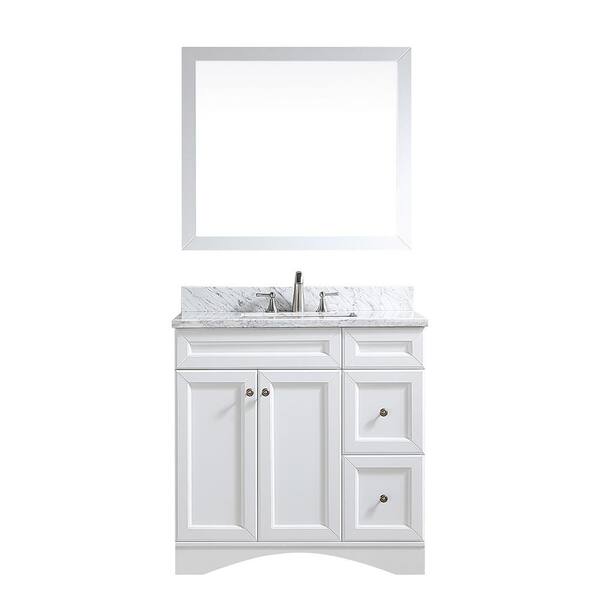 Tatahance 36 in. W x 22.05 in. D x 39.8 in. H Single Sink Bath Vanity in White with White Marble Top and Mirror