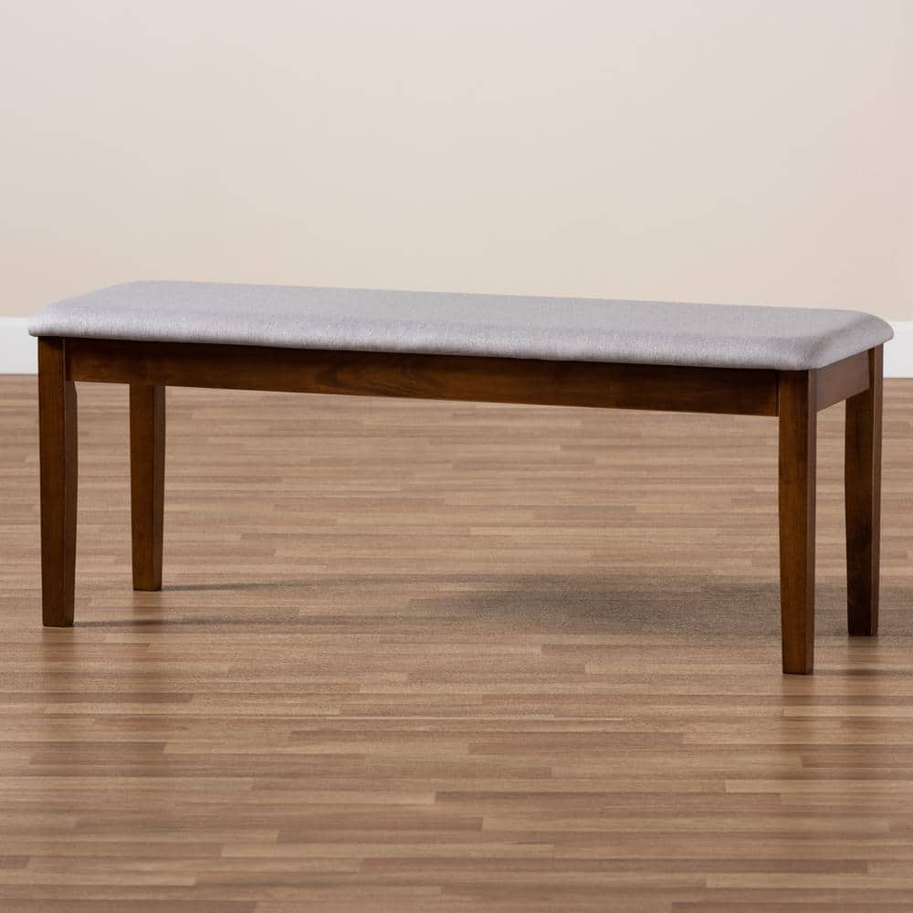Teresa Gray Fabric and Walnut Wood Dining Bench