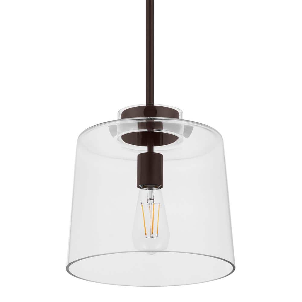 Hampton Bay Mullins 10 in. 1-Light Oil Rubbed Bronze Pendant Hanging Light, Modern Industrial Kitchen Pendant Lighting