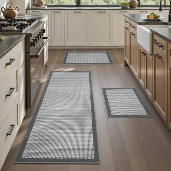 Grey 3pcs 32"x20" & 32"x20" & 30"x72" Non Slip, Washable, Absorbent Indoor Kitchen Mat