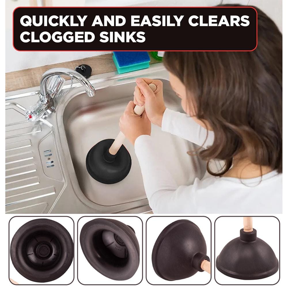 Heavy Duty Black Rubber Toilet Plunger with 18 in. Wooden Handle