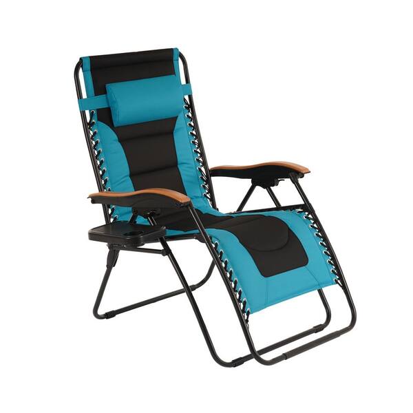 Tidoin Blue Metal Outdoor Chaise Lounge with Blue Pillow and Cup Base