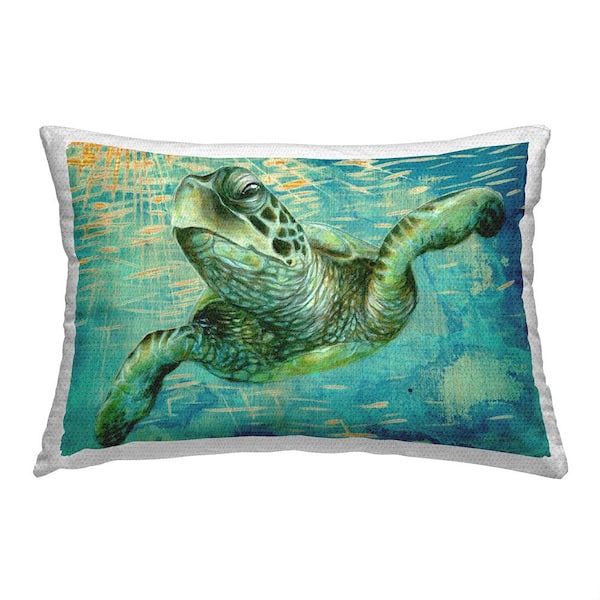 Stupell Industries Underwater Turtle View Green Rectangular Outdoor Throw Pillow