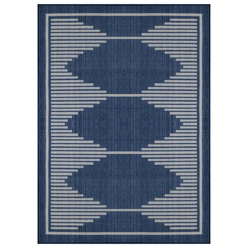 Geometric Navy/Ivory Easy-Care Jute-Style Indoor/Outdoor Flat Woven 9 ft. x 12 ft. Navy Area Rug price history on PriceWatchPro