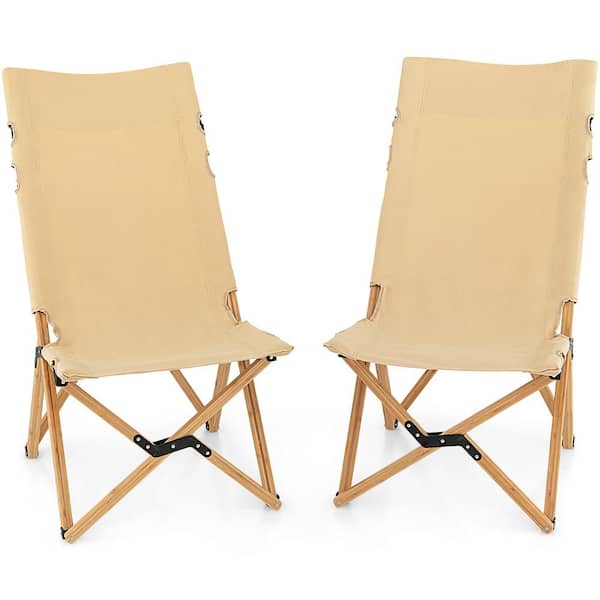 2-Pieces Patio Folding Camping Chair Portable Fishing Bamboo Adjust Backrest w/Bag
