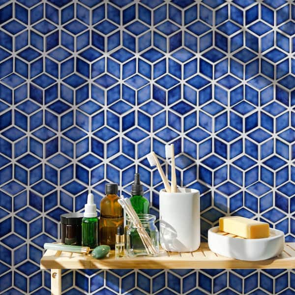 Hudson Rhombus Sapphire 10-1/4 in. x 11-3/4 in. Porcelain Mosaic Tile (8.6 sq. ft./Case)