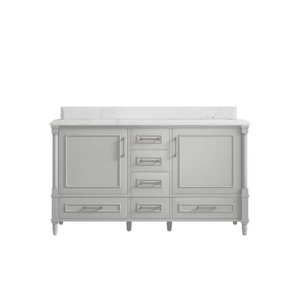 Willow Collections Hudson 60 in. W x 22 in. D x 36 in. H Double Sink Bath Vanity in Coventry Gray with Cove Edge Empira Quartz Top