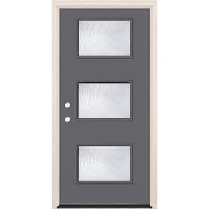 36 in. x 80 in. Right-Hand/Inswing 3-Lite Rain Glass London Painted Fiberglass Prehung Front Door w/6-9/16 in. Frame