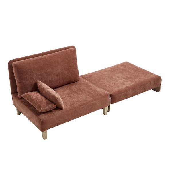 3-in-1 Rust Red Chenille Oversized Accent Arm Chair Sofa Chair Convertible Sleeper Sofa Bed with 3 Pillows