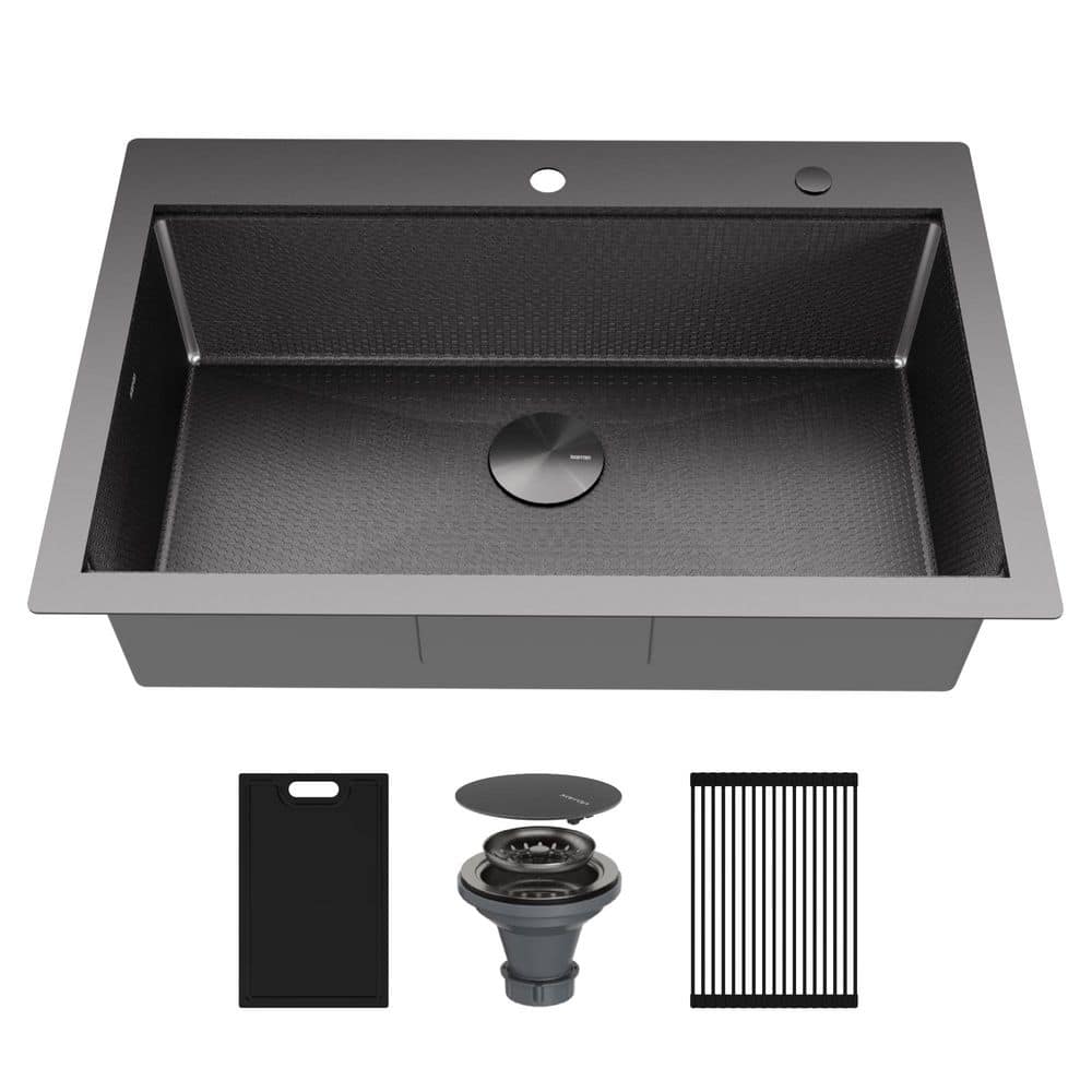 Matrix 33 in. Drop-In Single Bowl 16-Gauge Gunmetal Grey Stainless Steel Workstation Kitchen Sink price history on PriceWatchPro