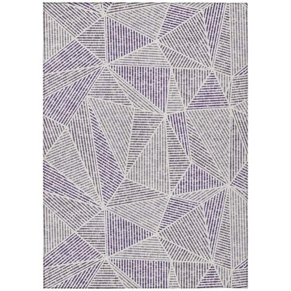 HomeRoots Purple, Lilac, Silver 8 ft. x 10 ft. Woven Geometric Polyester Rectangle Indoor/Outdoor Area Rug