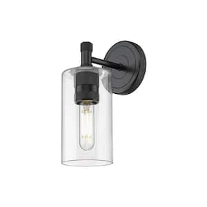 Crown Point 3.88 in. 1-Light Matte Black Wall Sconce with Glass Shade