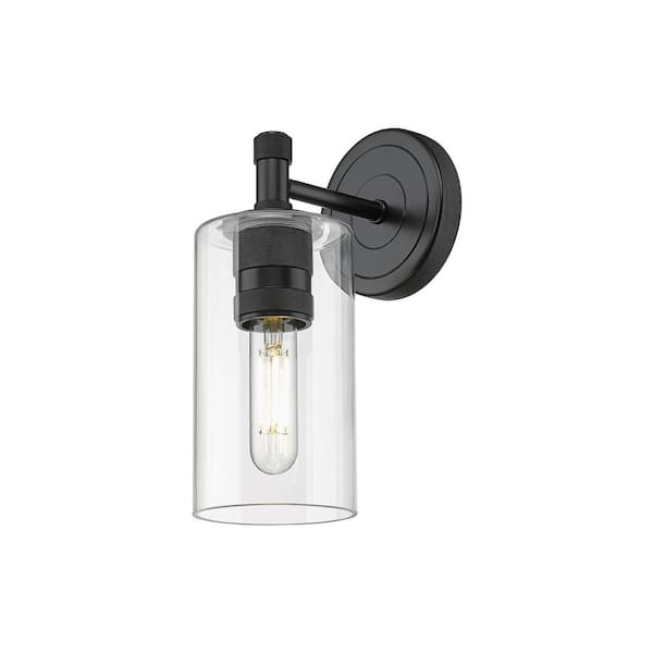 Innovations Crown Point 3.88 in. 1-Light Matte Black Wall Sconce with Glass Shade
