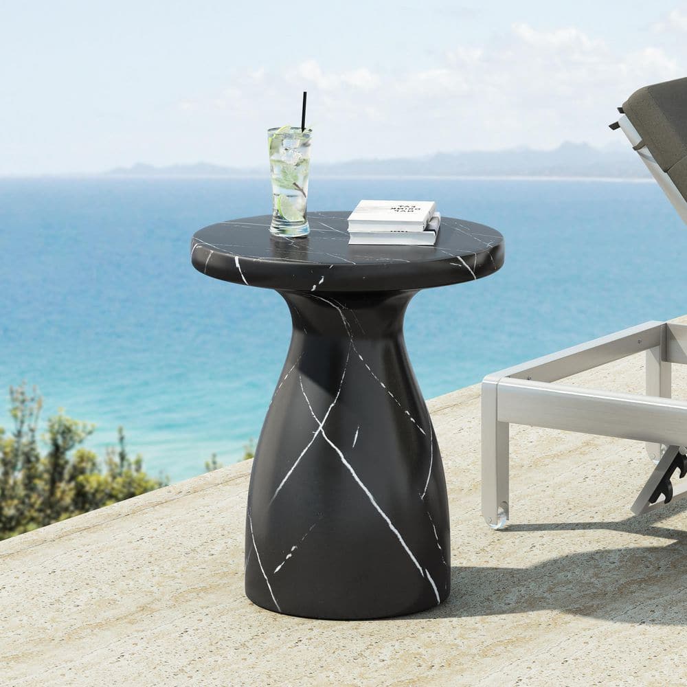 Black Outdoor Light Weight Travertine Concrete Side Table with Marbling Effect price history on PriceWatchPro