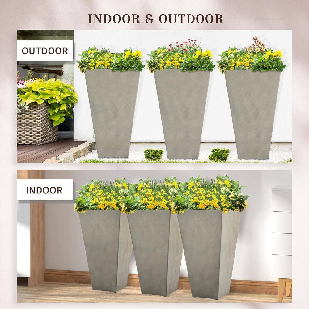 Outsunny 28" Tall Gray Plastic Planters with Drainage Hole, Set of 3
