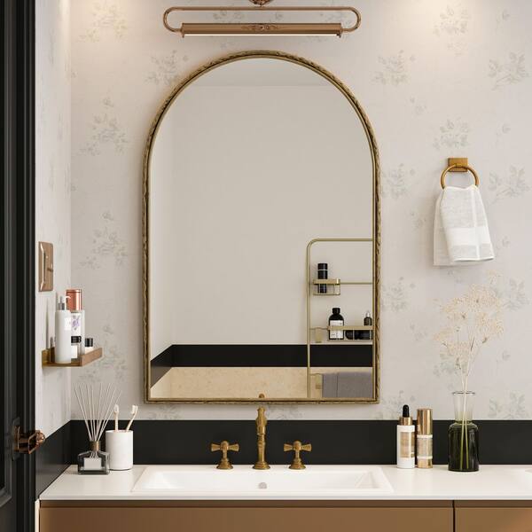 24 in. W x 36 in. H Gold Arched Wall Mirror, Shatterproof Tempered Glass with Iron Frame (Bathroom Vanity/Living Room)