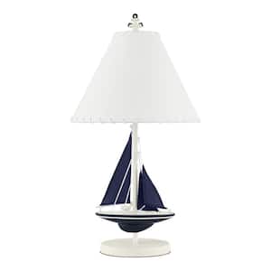 Bayside 22 in. 1-Light White and Blue Sailboat Indoor Table Lamp with Fabric Lamp Shade