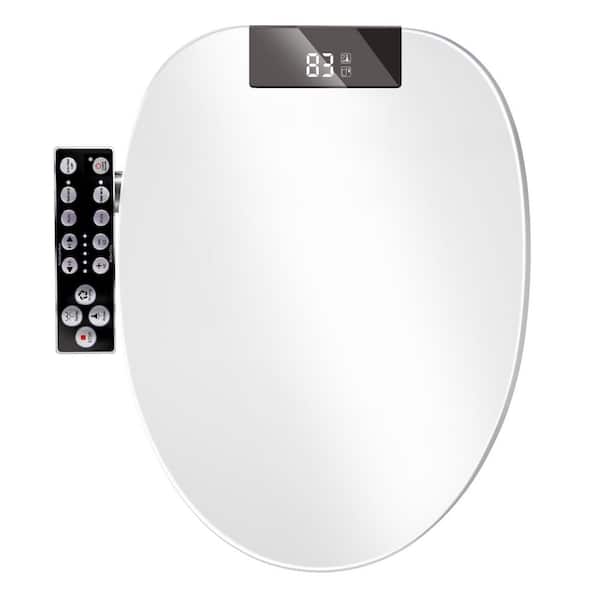 Electric Bidet Seat with Warm Water Wash for Elongated Toilets in White, Warm Air Dryer, Soft Closed Lid, Night Light