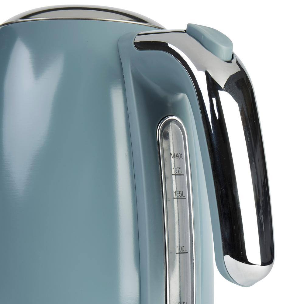 Sky Blue Retro Cordless Electric Kettle with Chrome Accents