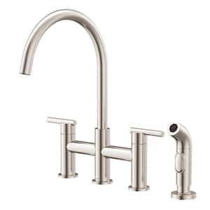 Parma Double Handle Deck Mount Bridge Kitchen Faucet with Spray with 1.75 GPM in Stainless Steel