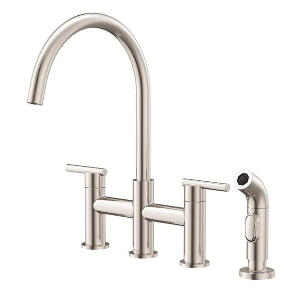 Gerber Parma Double Handle Deck Mount Bridge Kitchen Faucet with Spray with 1.75 GPM in Stainless Steel