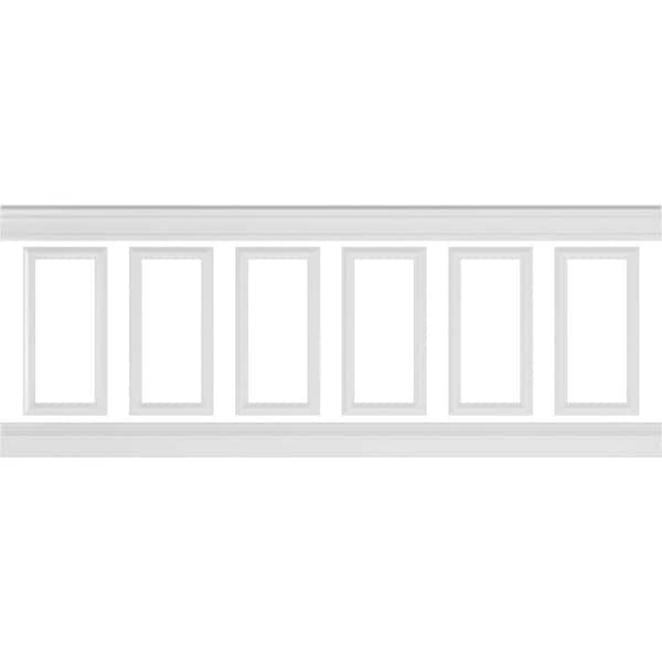 Ekena Millwork 94 1/2 in. (Adjustable 36 in. to 40 in.) 23 sq. ft. Polyurethane Ashford Square Panel Wainscot Kit Primed
