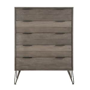 39.5 in. Grey 5 -Drawer Chest of Drawers